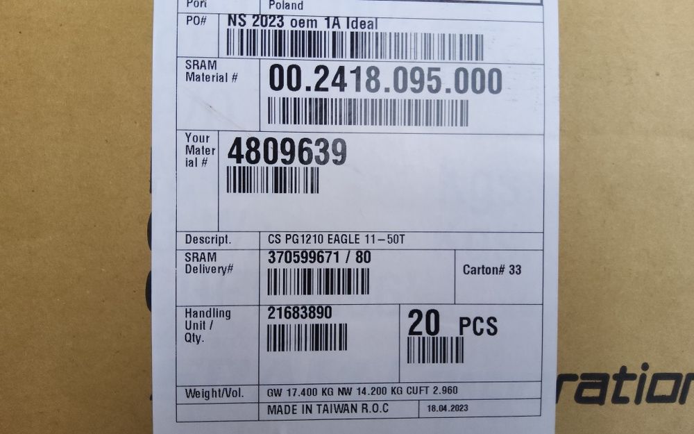 Касета  нова SRAM SX EAGLE PG-1210 12 шв. 11-50T  (HG барабан).
