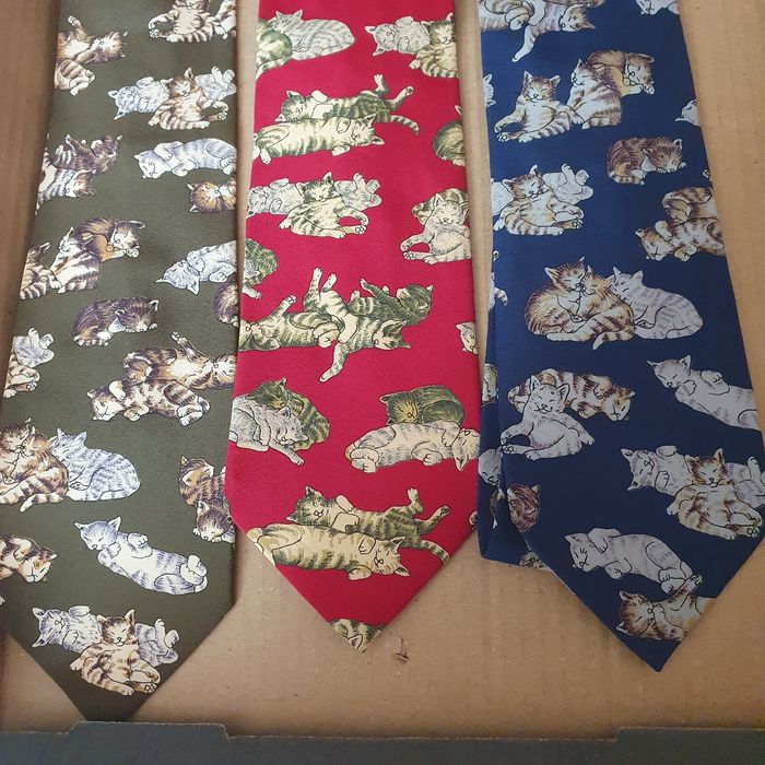 Zestaw krawatów koty jedwab