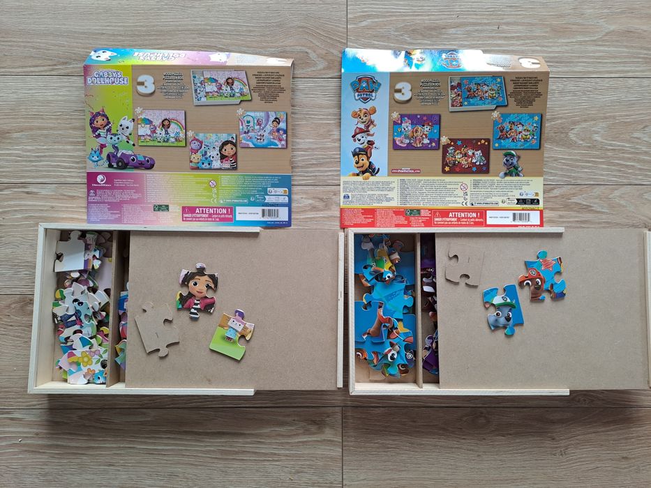 Spin Master 2x puzzle drewniane Psi Patrol i Koci Domek Gabi