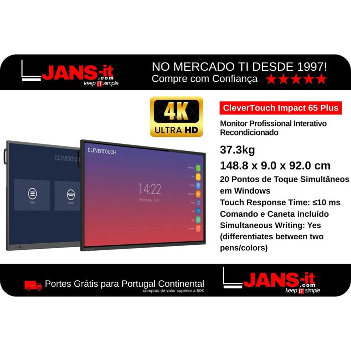 CleverTouch Impact 65 Plus | 65″ | 4K UHD 3840×2160 | Táctil | Android