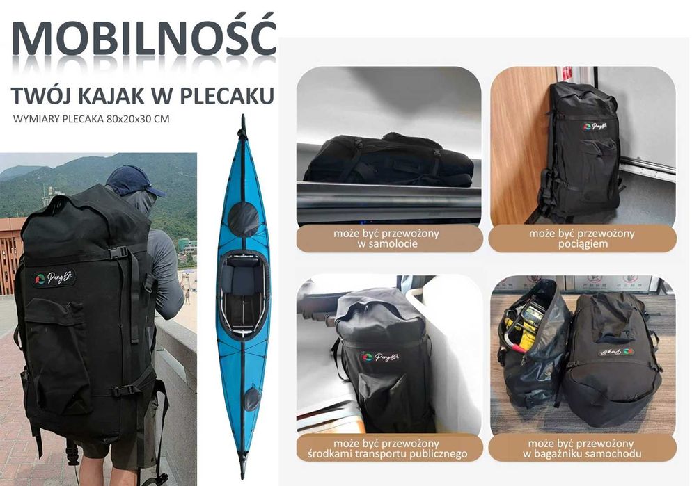 Kajak składany Peng Yi Yu-39 1-osobowy jednoosobowy lekki PVC dł. 3,9m