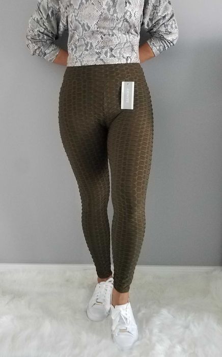 Legginsy marszczone z wysokim stanem.