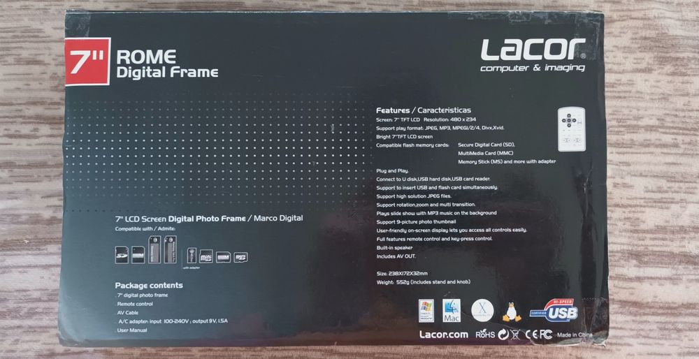 Moldura digital 7" NOVA, ainda na caixa