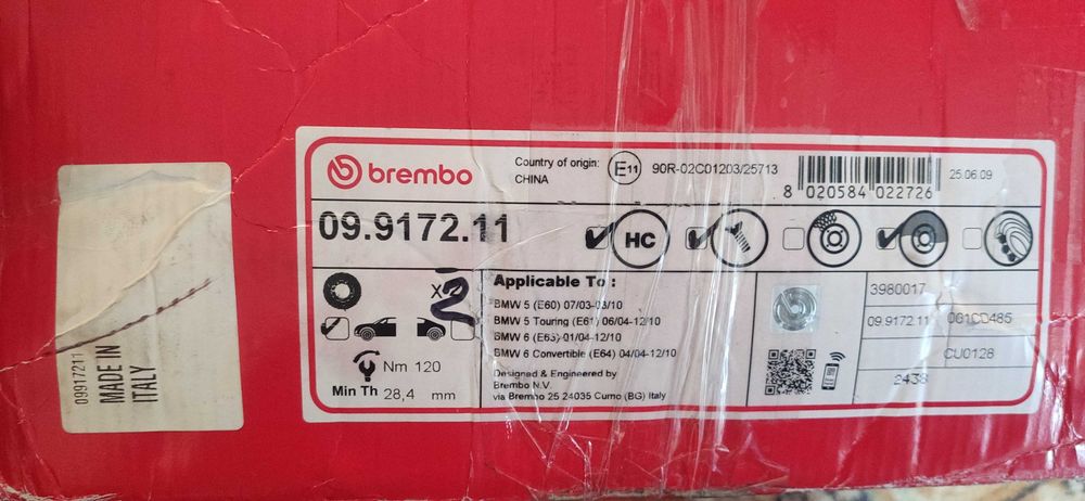 Brembo 09.9172.11 Гальмівні диски BMW E60 E61 E63 E64 324x30