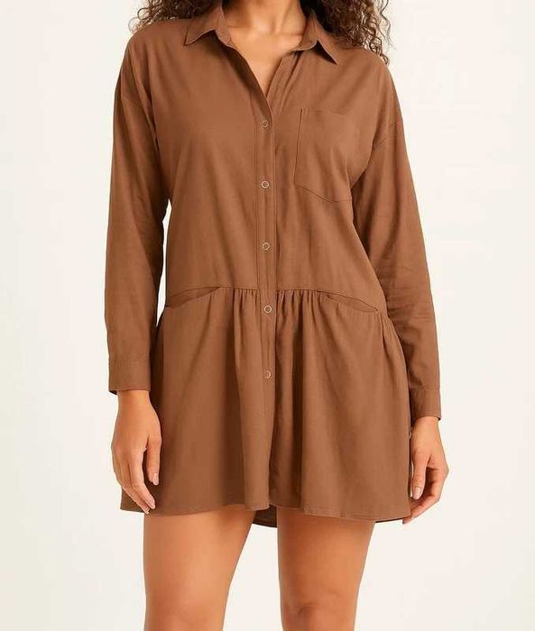 Chocolate utility shirt dress vintage | czekoladowa szmizjerka L XL