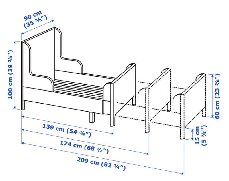 2 Camas Extensíveis IKEA BUSUNGE Rosa + Colchões