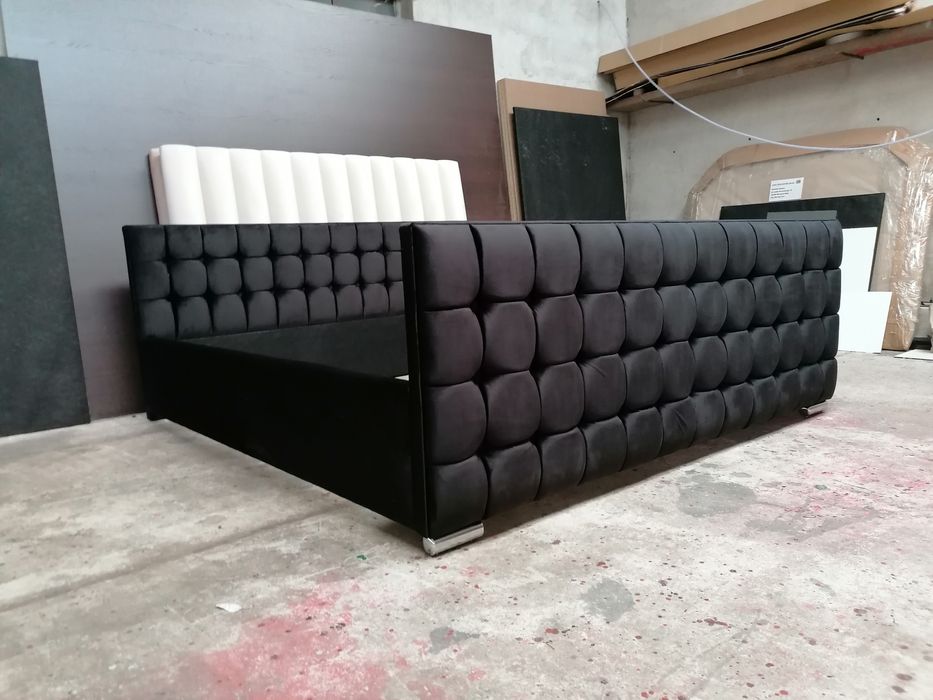 Łóżko tapicerowane pikowane wyższa rama zagłowie welur glamour Velvet
