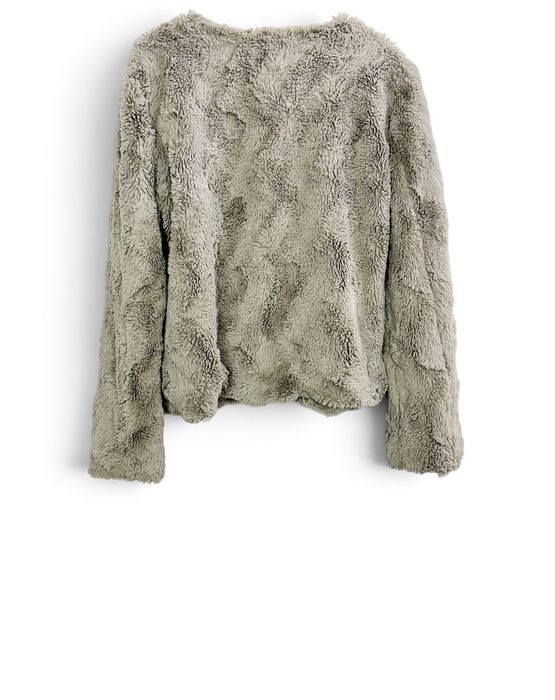 Kurtka futerko krótka beżowo-szara cozy casual L