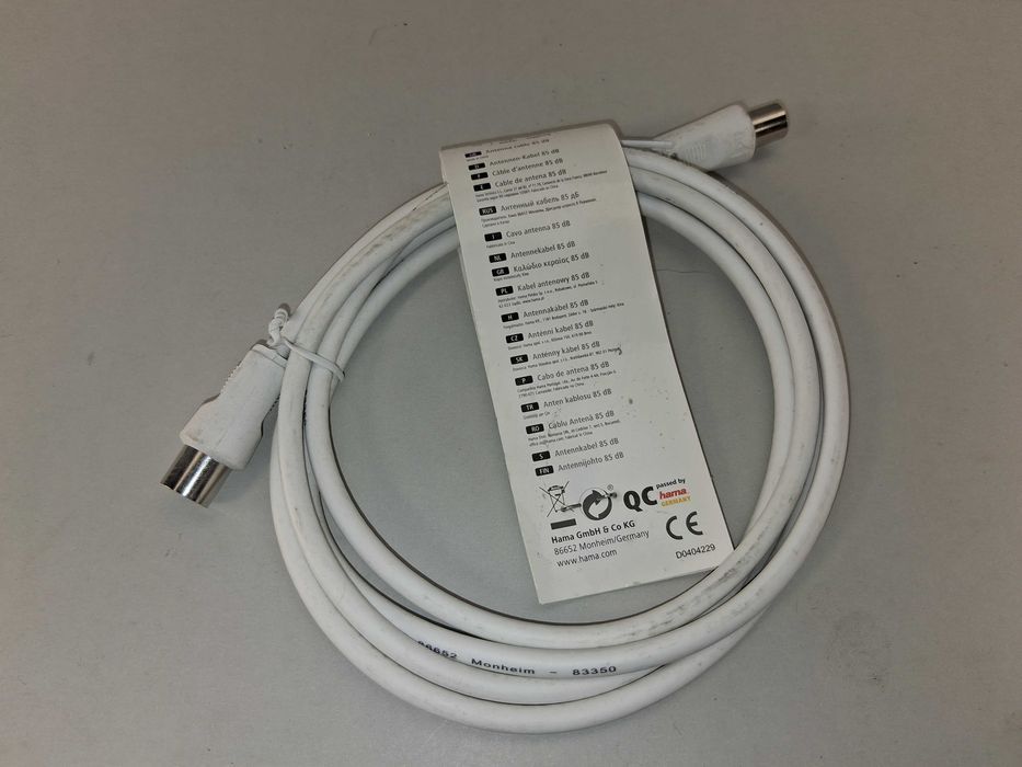 N144 KABEL ANTENOWY HAMA TV RADIO Biały 1,5m 85 dB Wtyk/Gniazdo