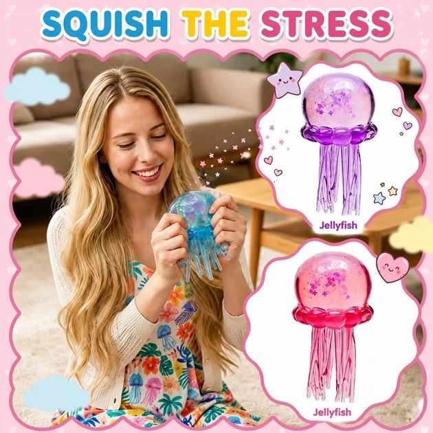 Іграшка-антистрес медуза ,играшка для дітей , NeeDoh elly Squish Glow 10см , сквіш ,