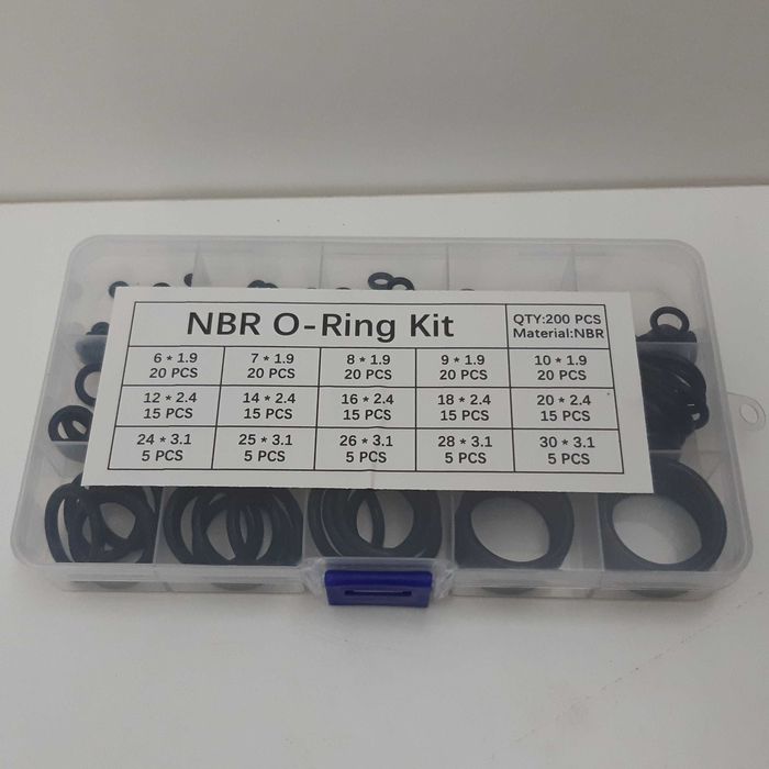 Caixa Plástico 15 Divisórias 200 O-Rings Borracha Preta Novos