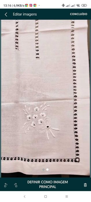 Toalha em linho puro e naperons bordados á mão