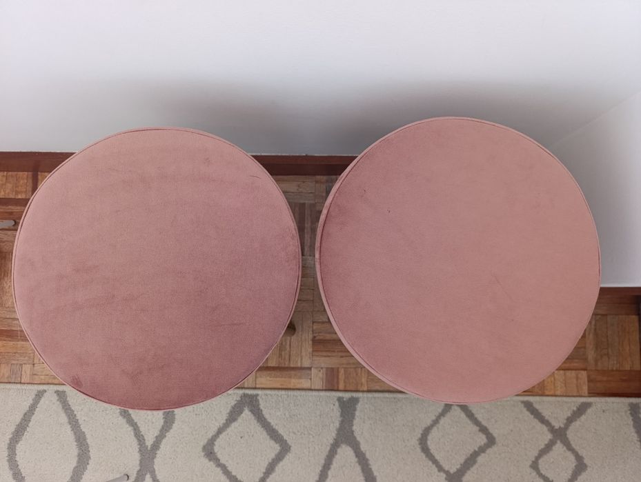 Conjunto de 2 Bancos/Puffs em Veludo Rosa Velho com Arrumação