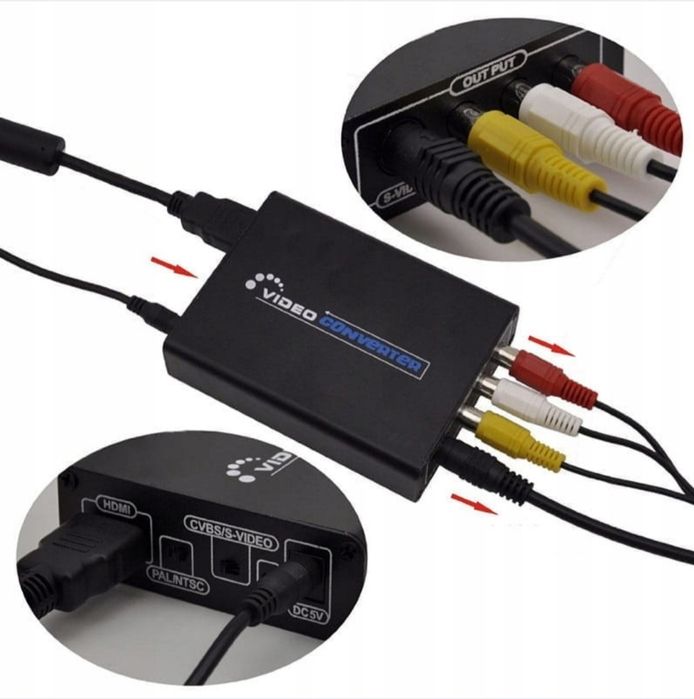 Konwerter HDMI 2A3-01-17 na S-Video i CVBS czarny. Video hdmi to av