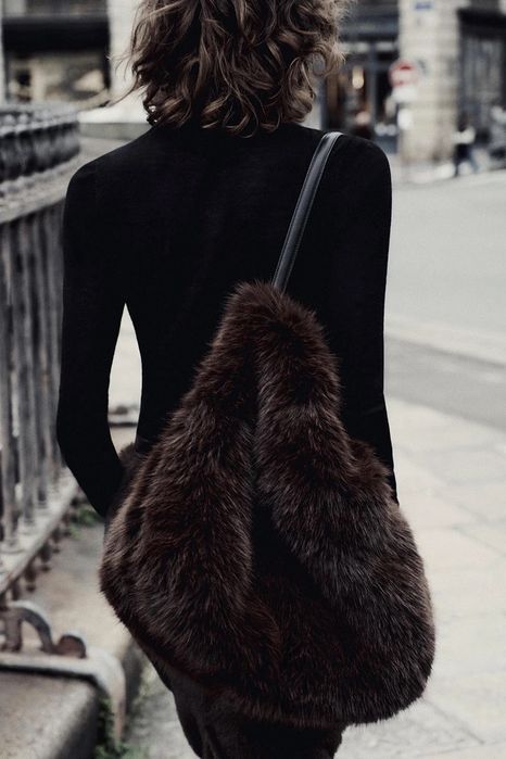 Zara czarna torba futrzana tote futro dwustronna shopper XXL