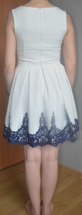 Biało-granatowa elegancka Sukienka rozm.36