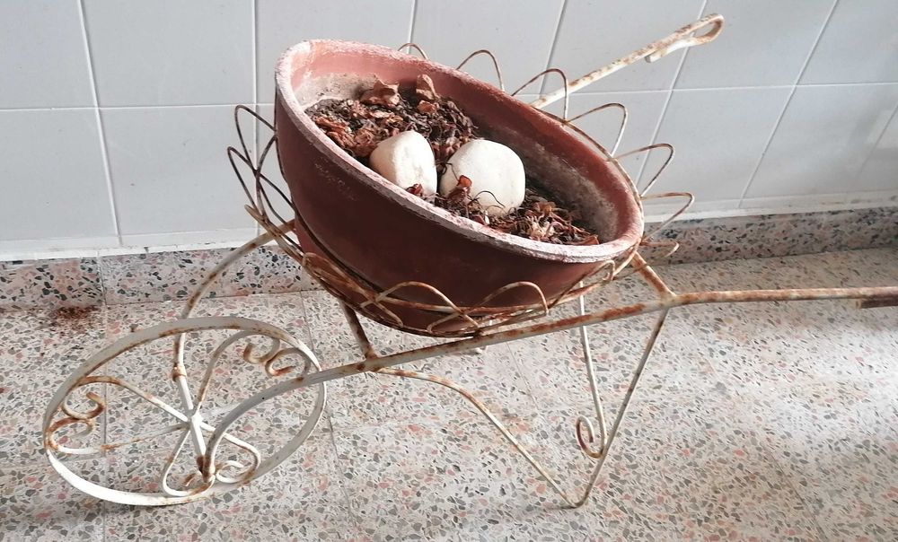 Carrinho de mão com vaso , decorativo