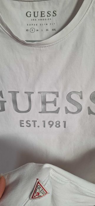 T-shirt S, M Guess damski gumowe srebrne logo