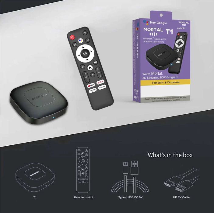 Android TV Box T1 Смарт приставка з Google Assistant, Bluetooth, 2/8 ГБ, медіаплеєр, голосове керування