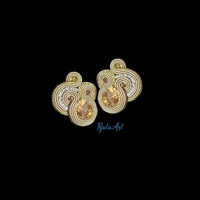 Kolczyki Haft Sutasz Golden Shadow Soutache BjataArt