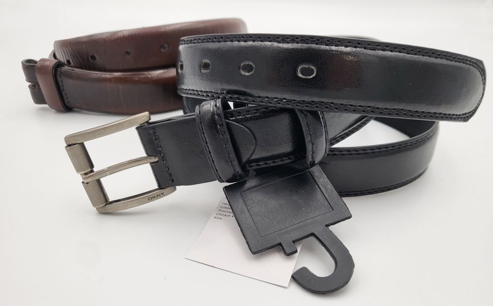 Pasek skórzany DKNY czarny i brąz dł. 111cm