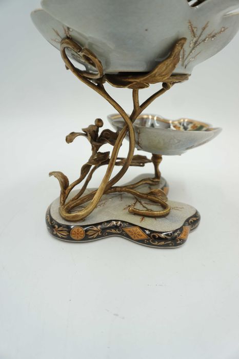 PIĘTROWA paterka porcelana z brązem-ptaszek