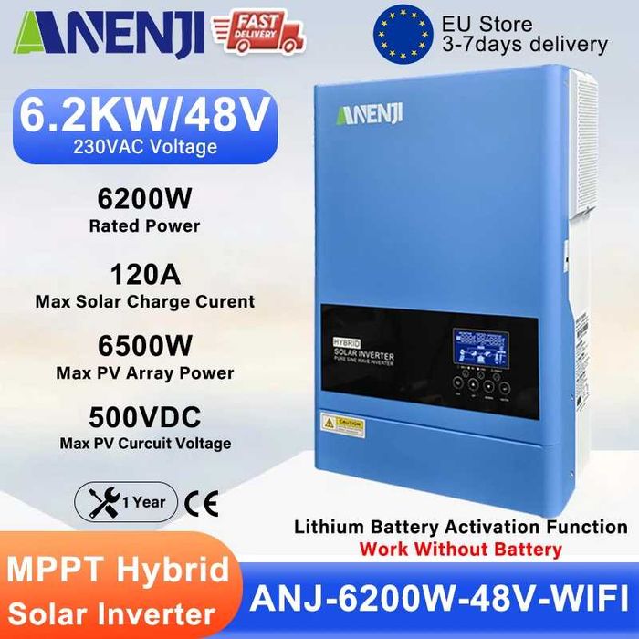 Falownik ANENJI 6KW Off-Grid + Magazyn Energii LIFEPO4 15kWh możliwość montażu