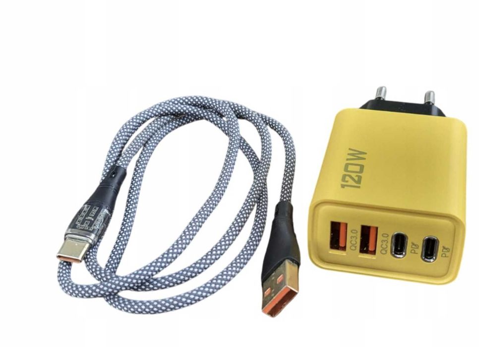 Zestaw ładowarka usb c 120 W, 4 porty usb + kabel usb C - Usb Lightining