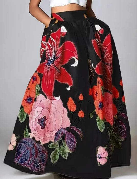 Жіноча максі-спідниця з квітковим принтом