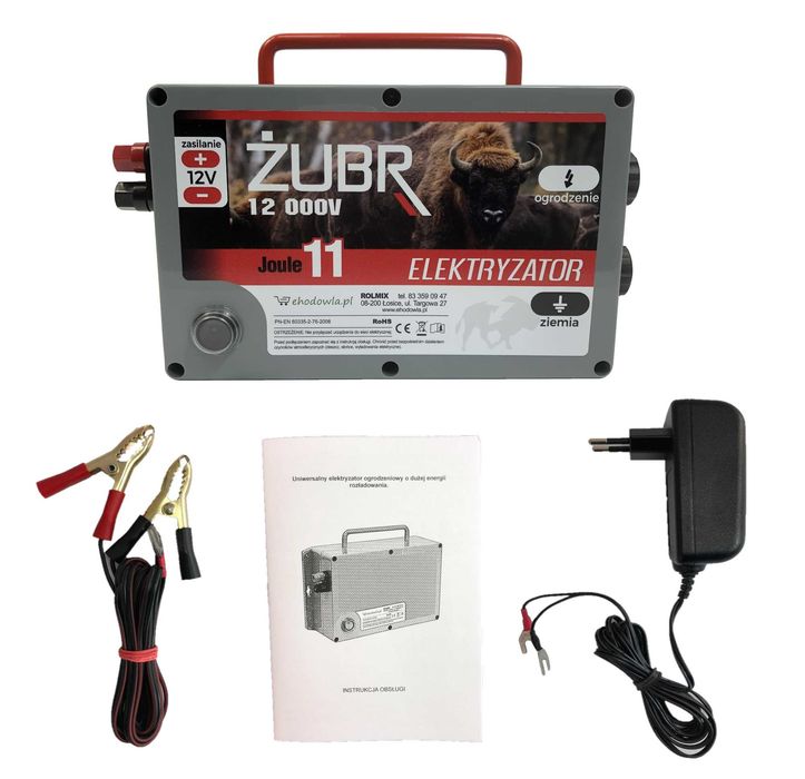 Gotowy Zestaw Komplet do Ogrodzenia 1000m Elektryzator Żubr 11J