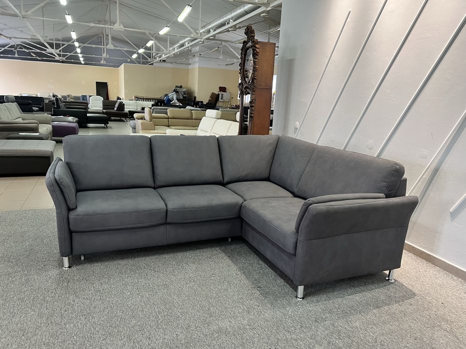 Кутовий розкладний диван темно сірий тканина з нішею