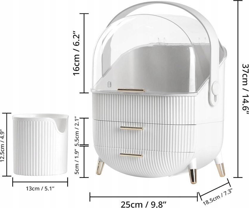 Biały organizer do makijażu ze pojemnikiem na pędzle