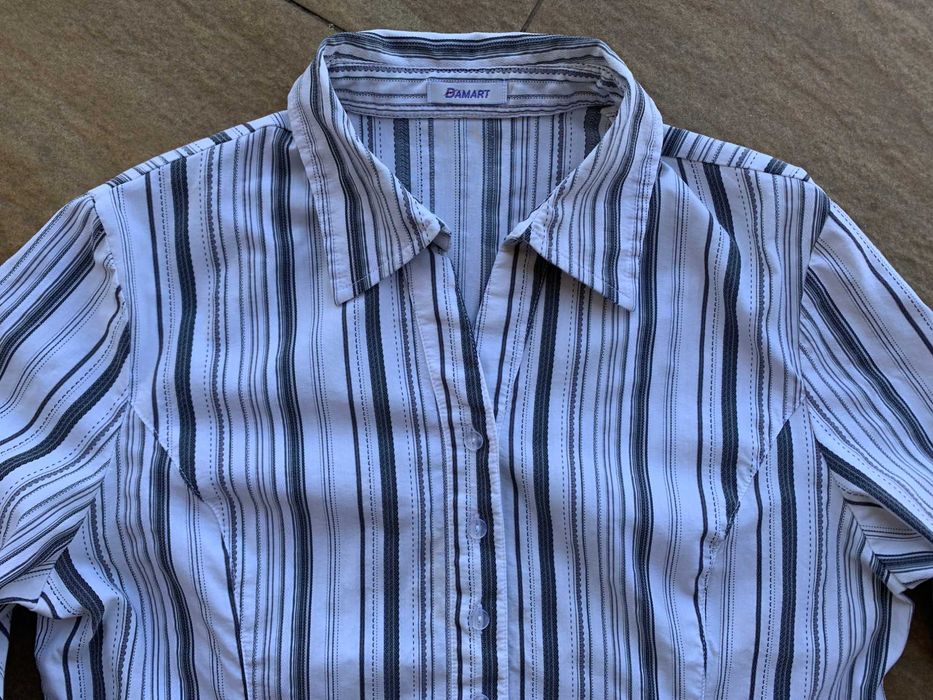 Biała bluzka koszulowa w czarne paski koszula Damart roz. XL 42