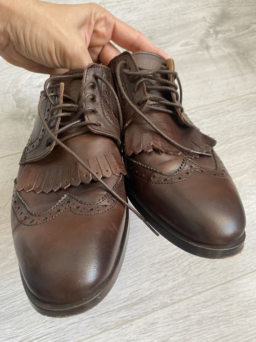 Okafordki loafwrsy zara skóra skórzane 40 brązowe frędzle