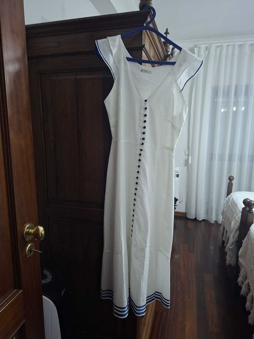 Vestido branco comprido fresco M novo - algodão com linho