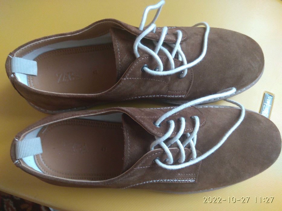 Beżowe skórzane męskie buty ZARA, nr 45, 28,9 cm