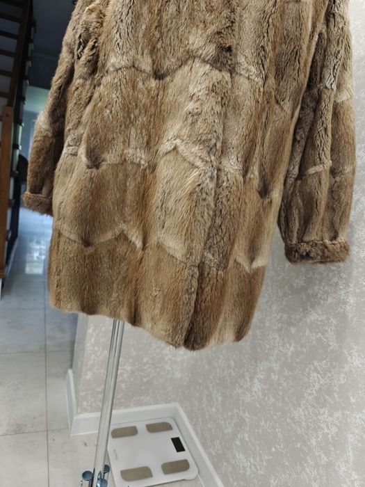 Futro naturalne brązowe beżowe vintage coquette 46 48 3XL 4XL