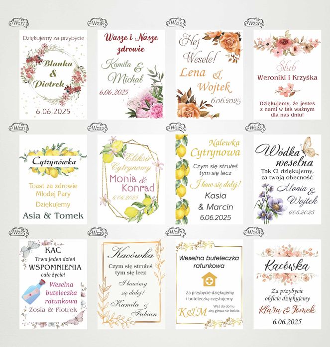 Butelki setki 20 sztuk WESELE ŚLUB podziękowanie na alkohol