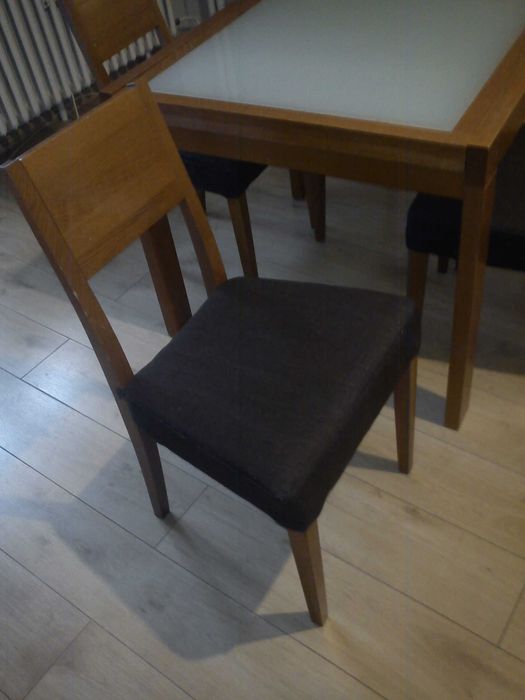 stół rozkładany 85x85 do 170! szklany + 5 krzeseł