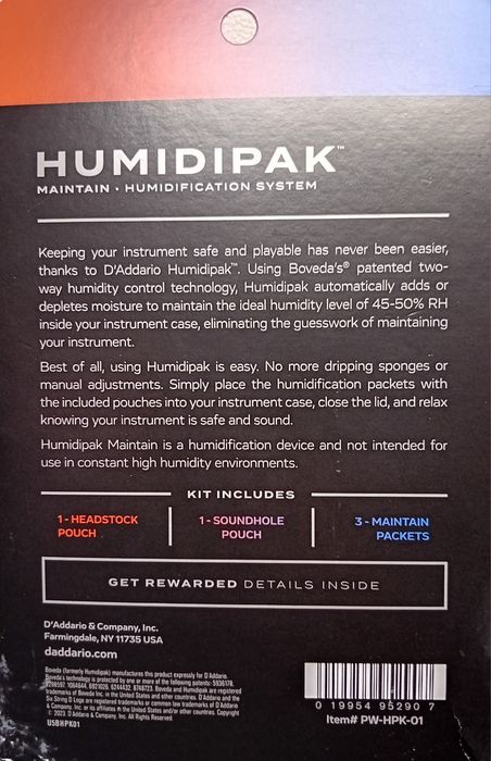 Humidipak D'Addario: Kit Humidificação / Desumidificador Guitarra Baixo