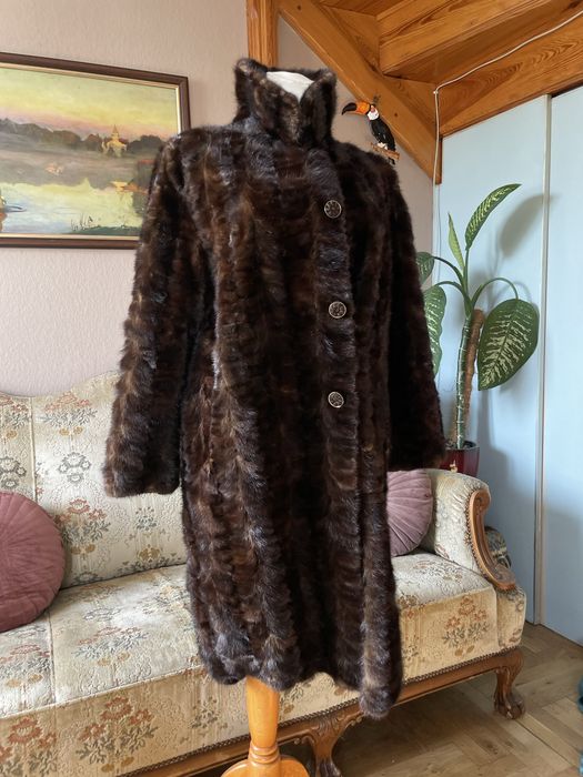 czekoladowe ciemno brazowe futro z norek vintage