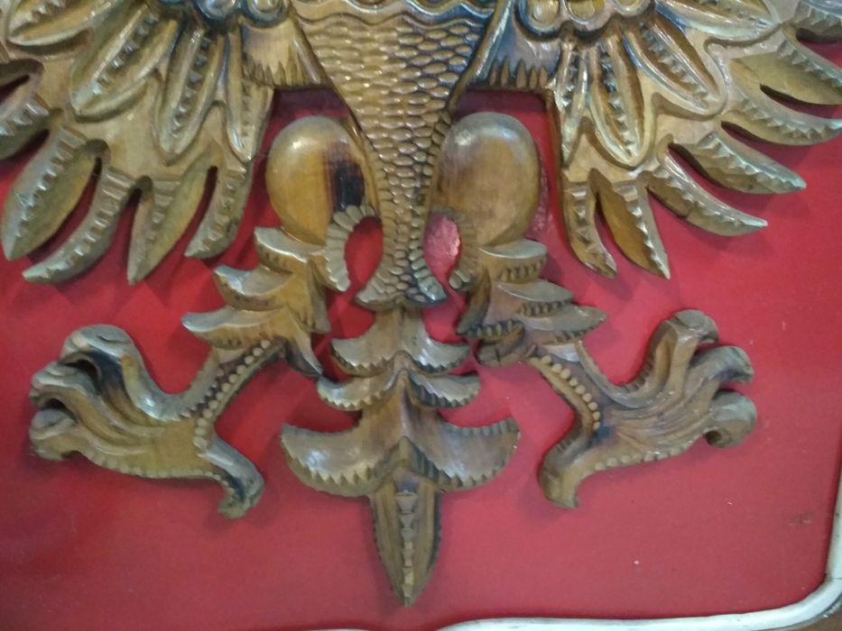 Godło polski PRL bardzo duże drewniane płaskorzeźba