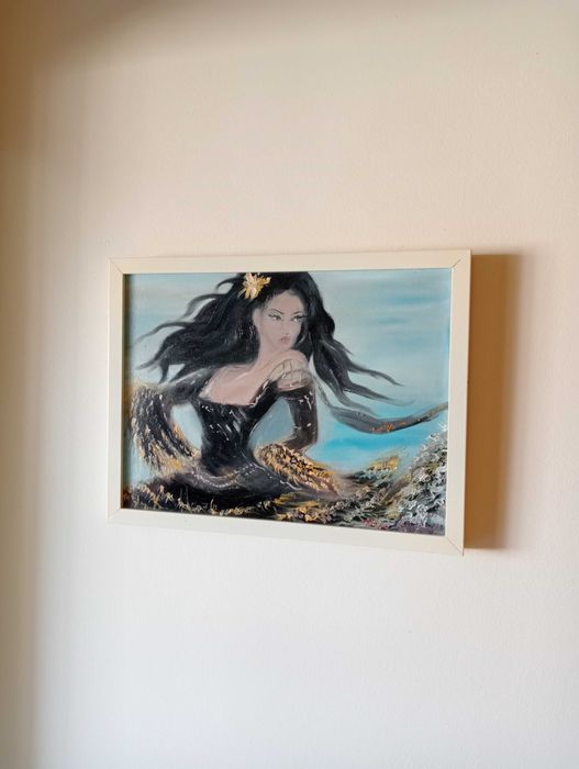 Quadro bailarina de negro a óleo