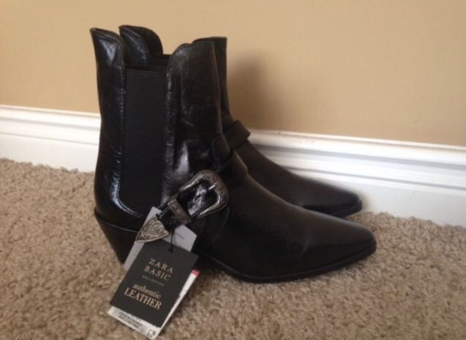 Zara botki 36 37 skora sztyblety kowbojki skorzane nowe