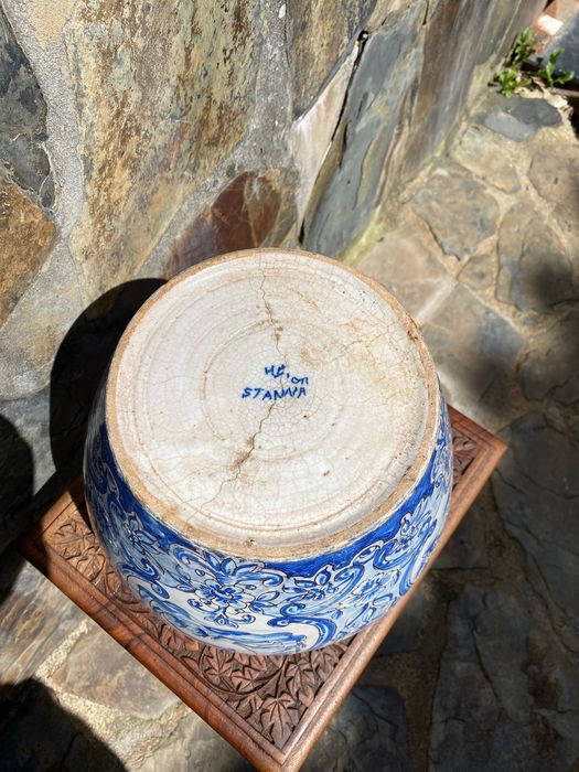 Vaso Cachepot Faiança Portuguesa St’ Anna Séc XVIII 24 cm