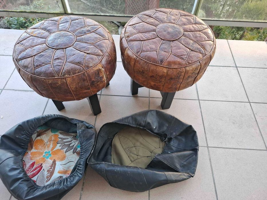 siedziska/pufy marokańskie skórzane vintage do renowacji