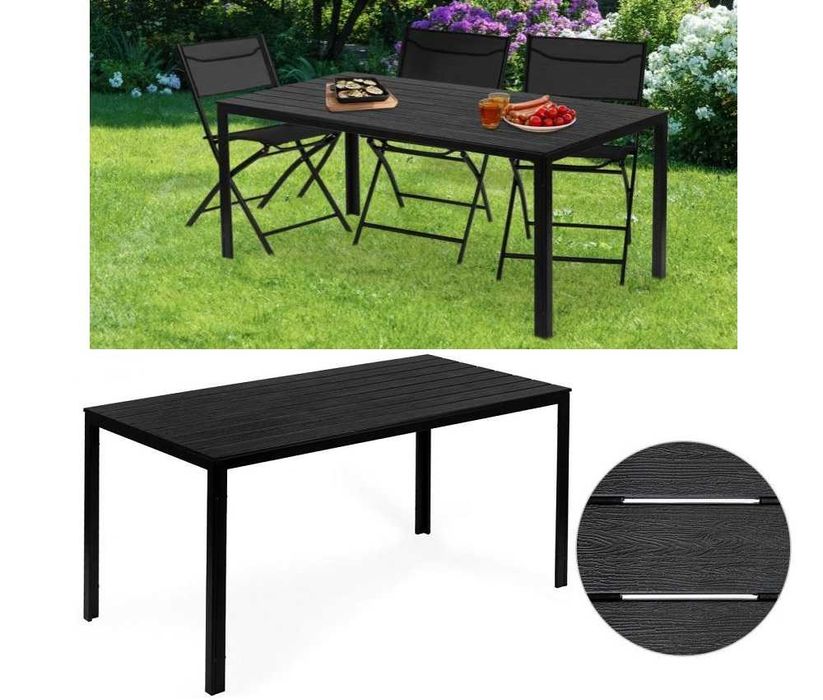 STÓŁ OGRODOWY 6-osobowy 156 x 78 cm na taras / balkon - CZARNY
