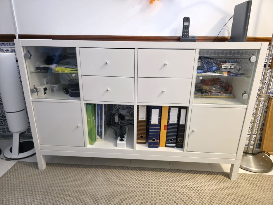 Estante IKEA KALLAX-Premium: 2 Vitrines,4 Gavetas,2 Portas+ Sup. Metal