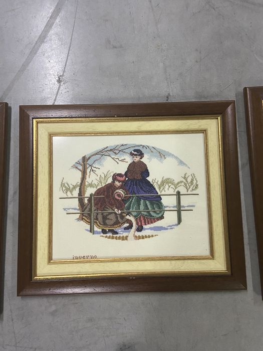 Quadros em ponto cruz fetos a mao como novos molduras novas em madeira