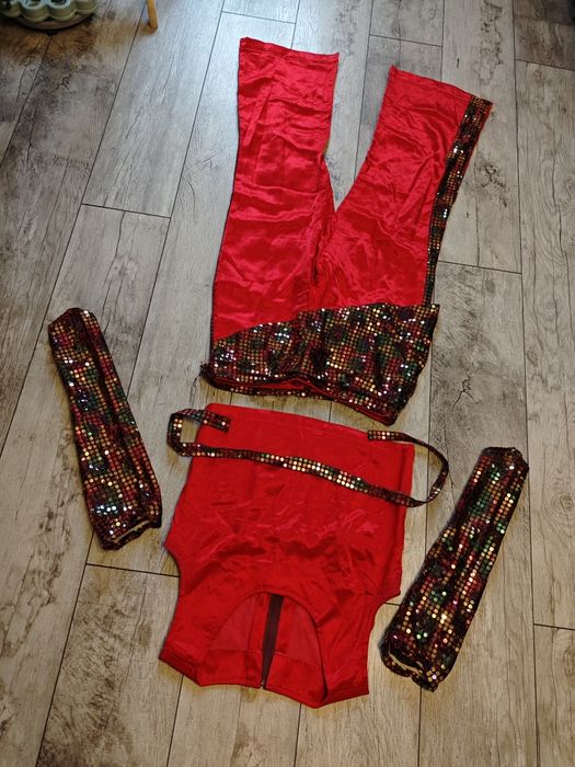 Strój do tańca brzucha cekiny samba dancewear czerwony spodnie jazz la